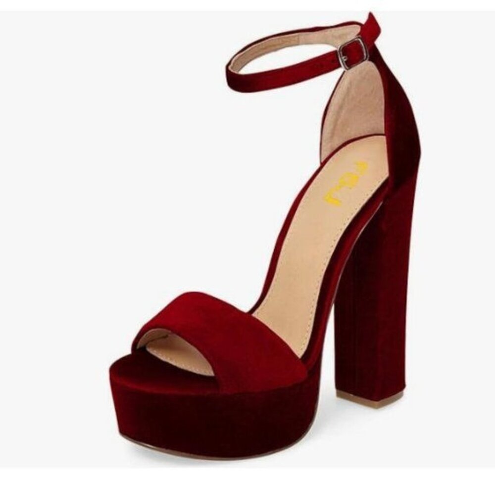 FSJ Wine Sexy Ankle Strap Platform Sandal Chunky High Heel Open Toe Summer Shoe